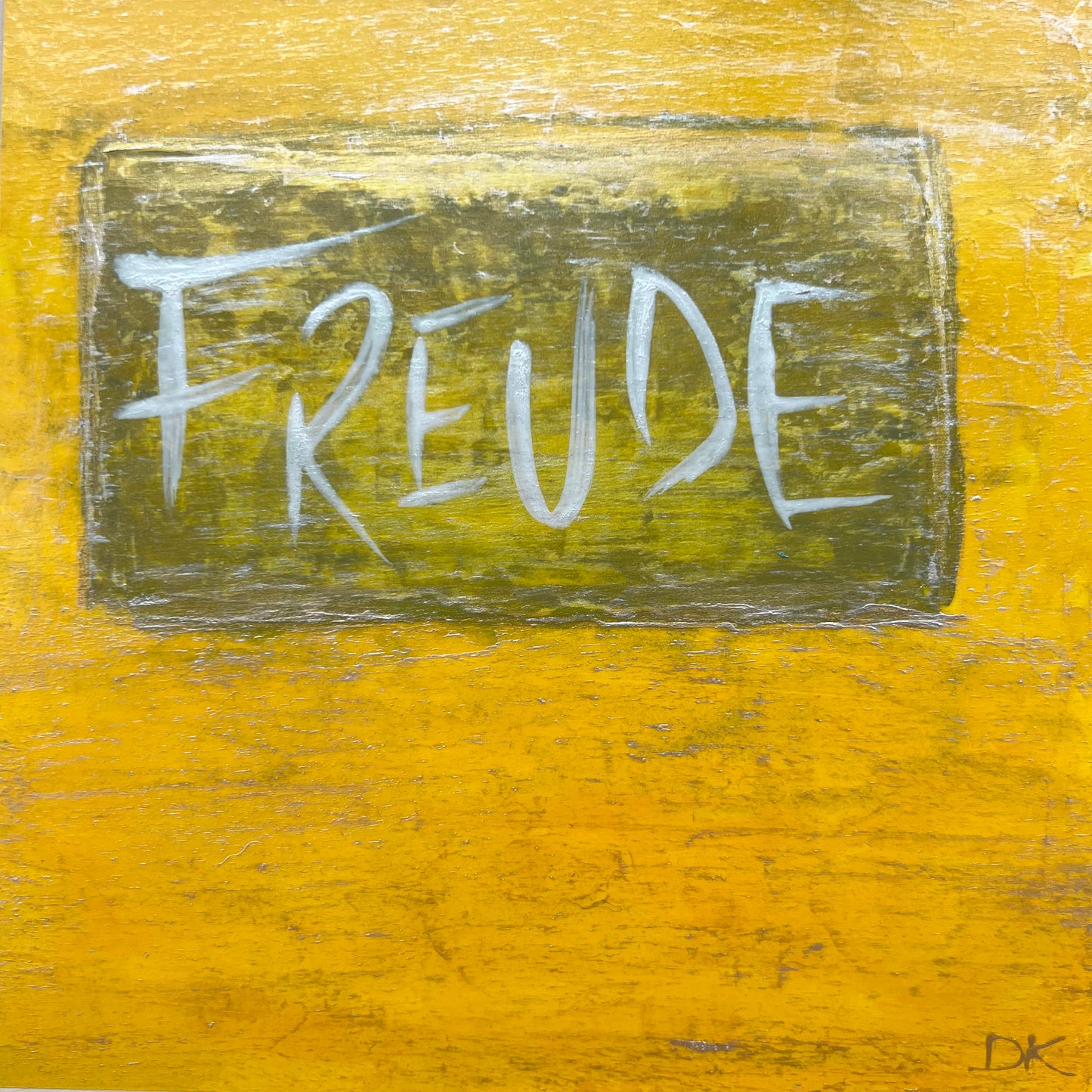 KULT Kiste FREUDE Original handbemalt Holzkiste Danja Kulterer Unikat Schoko Trüffel Pralinen Geschenke Sammlerstück Kunst online kaufen gelb gold