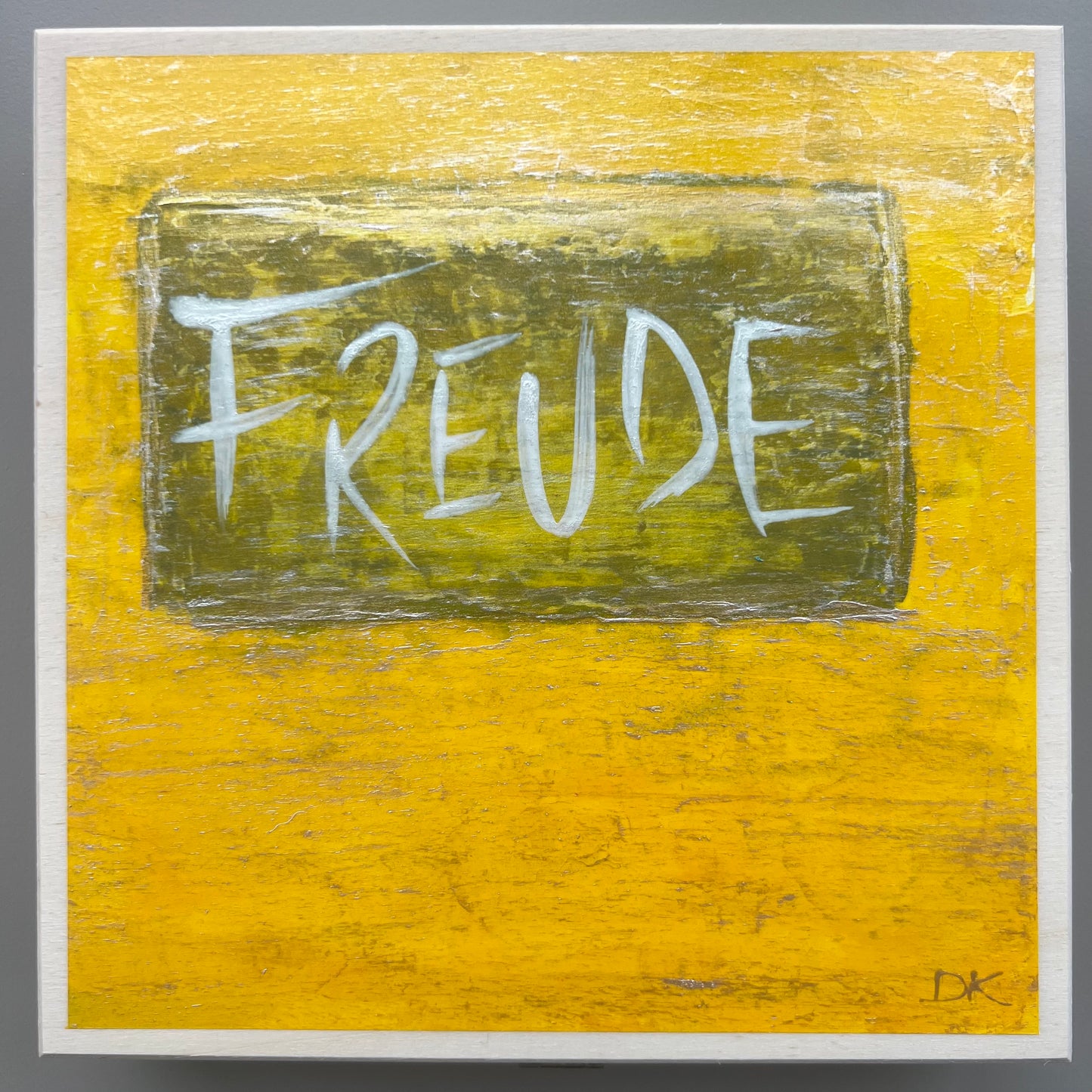 KULT Kiste FREUDE Original handbemalt Holzkiste Danja Kulterer Unikat Schoko Trüffel Pralinen Geschenke Sammlerstück Kunst online kaufen gelb gold