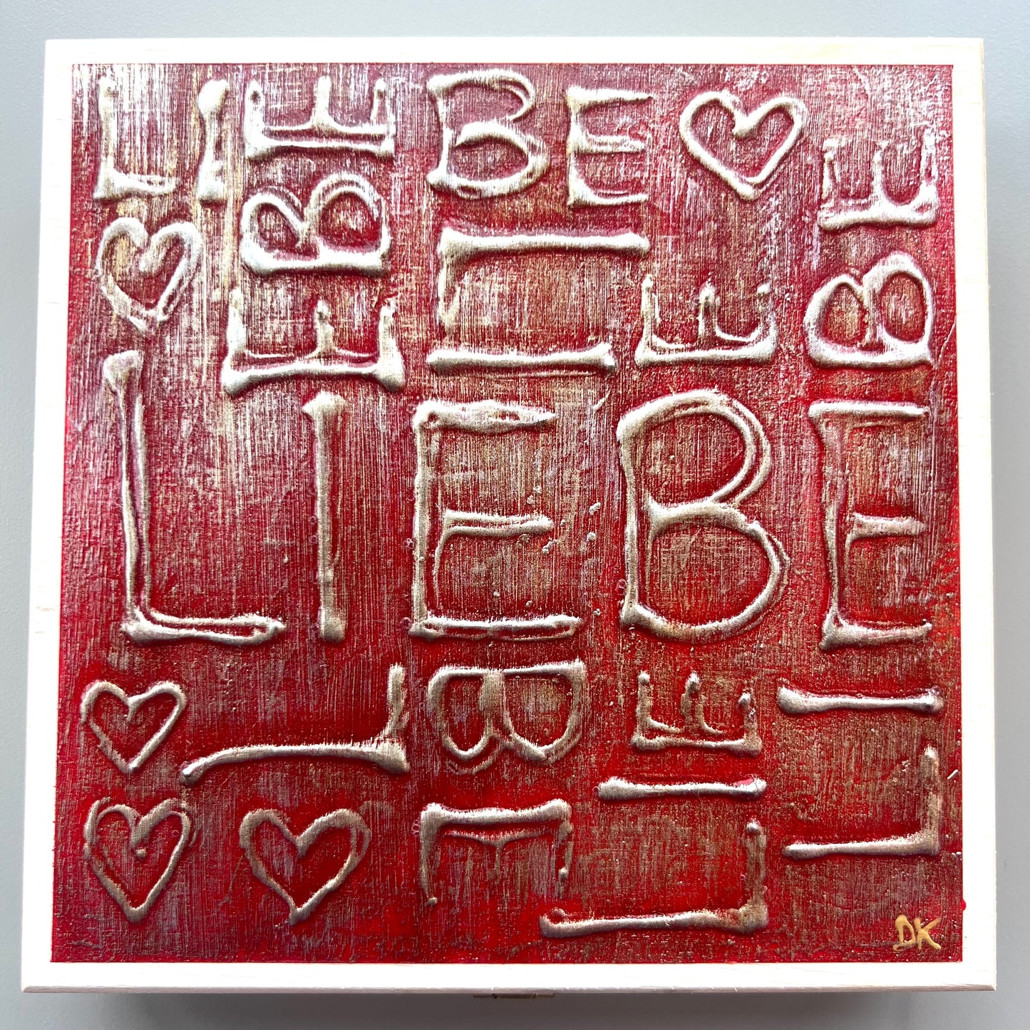 KULT Kiste LIEBE Original handbemalt Holzkiste Danja Kulterer Unikat Schoko Trüffel Pralinen Geschenke Sammlerstück Kunst online kaufen rot gold