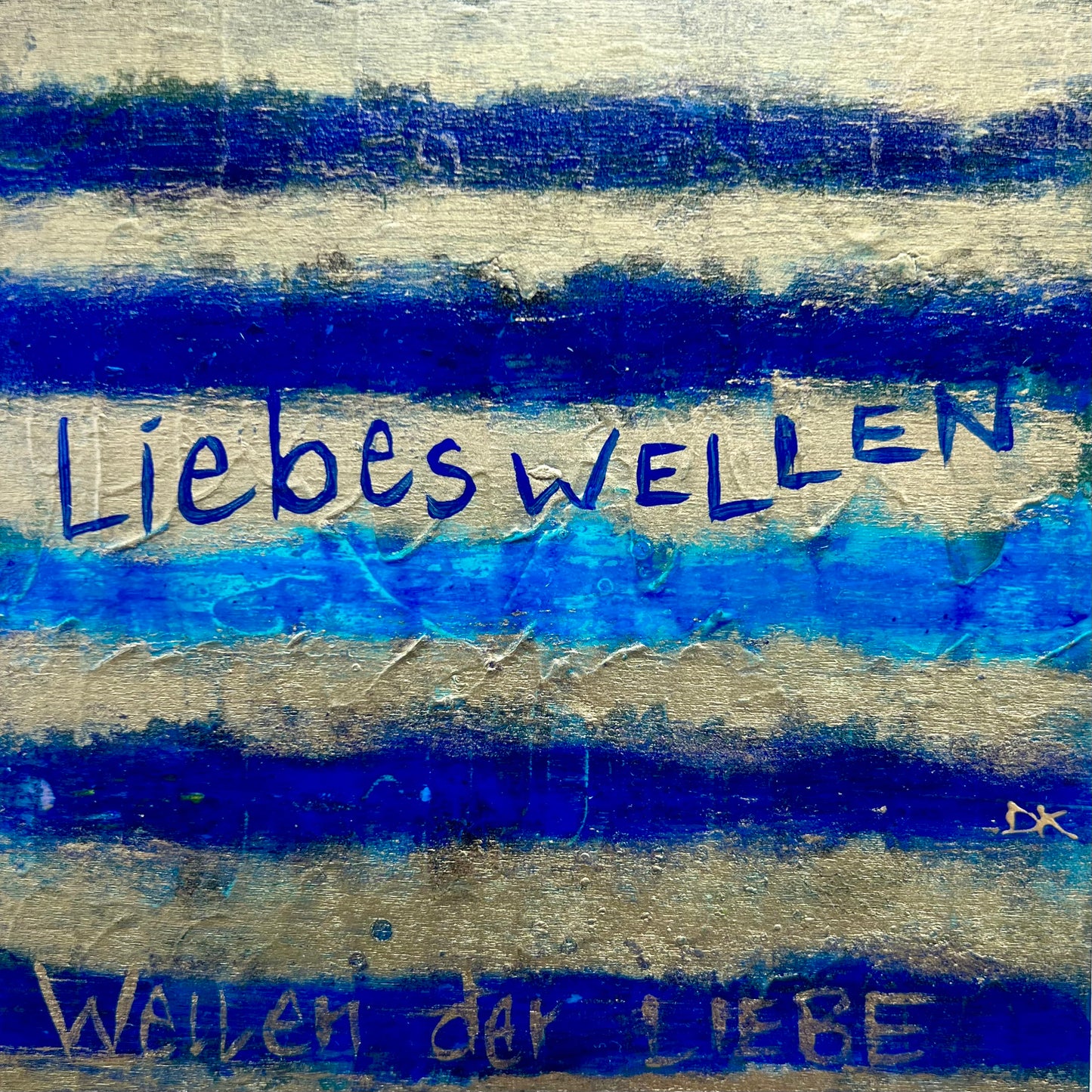 Kult Kiste Liebeswellen Original DKult ART Unikat Danja Kulterer Einzelstück Kunst kaufen online Geschenke Weihnachtsgeschenk blau gold Holzkiste handbemalt Wellen der Liebe Werksauusschnitt Sammlerstück