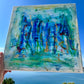 KALIMERA 1 – abstraktes Original-Gemälde von Danja Kulterer in Blau, Türkis und Gold, 40 x 40 cm, entstanden in Griechenland
